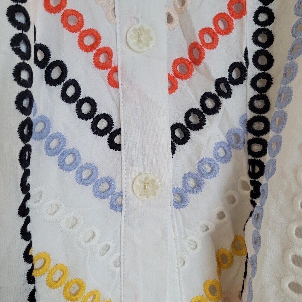 Eva Franco Colorful Eyelet Embroidered Striped Raw Frayed Hem Mini Skirt Size 4 - Picture 5 of 11